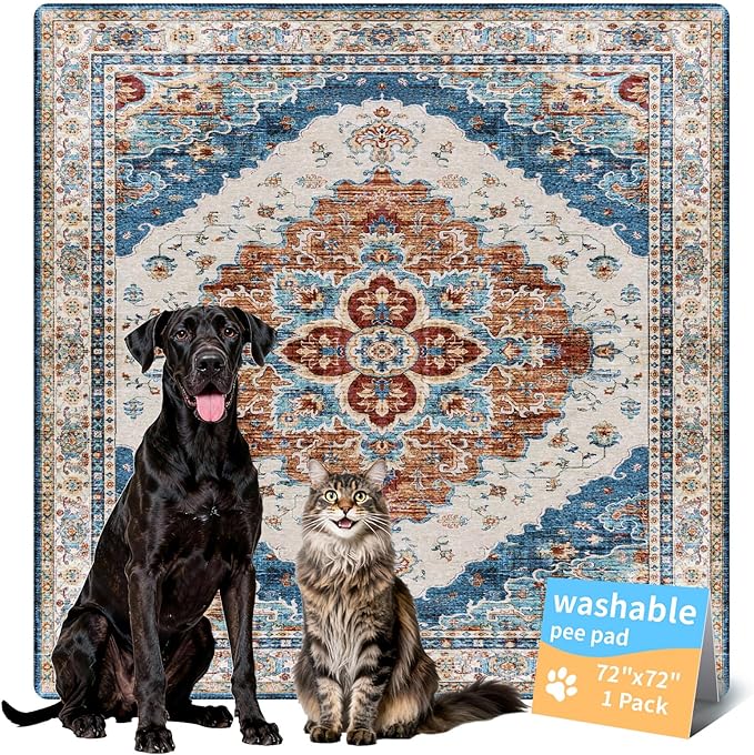 Washable Pee Pads for Dogs, Reusable Puppy Potty Training Pads, Ultra-Absorbent Thick Waterproof Leak-Proof Non-Slip Pads & Mat for Crate, Playpen, Floor, Whelping & Housebreaking , 1 Pack 72"x72"