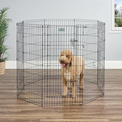MidWest Homes for Pets 48-Inch Exercise Pen, for Indoor and Outdoor Use, 16 Sq Feet of Play, Single Door Folding Dog Pen, with Large Door Opening & Secure Latch, Easy to Set Up, Foldable Dog Playpen