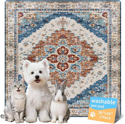 Washable Pee Pads for Dogs, Reusable Puppy Potty Training Pads, Ultra-Absorbent Thick Waterproof Leak-Proof Non-Slip Pads & Mat for Crate, Playpen, Floor, Whelping & Housebreaking , 2 Pack 36"x36"