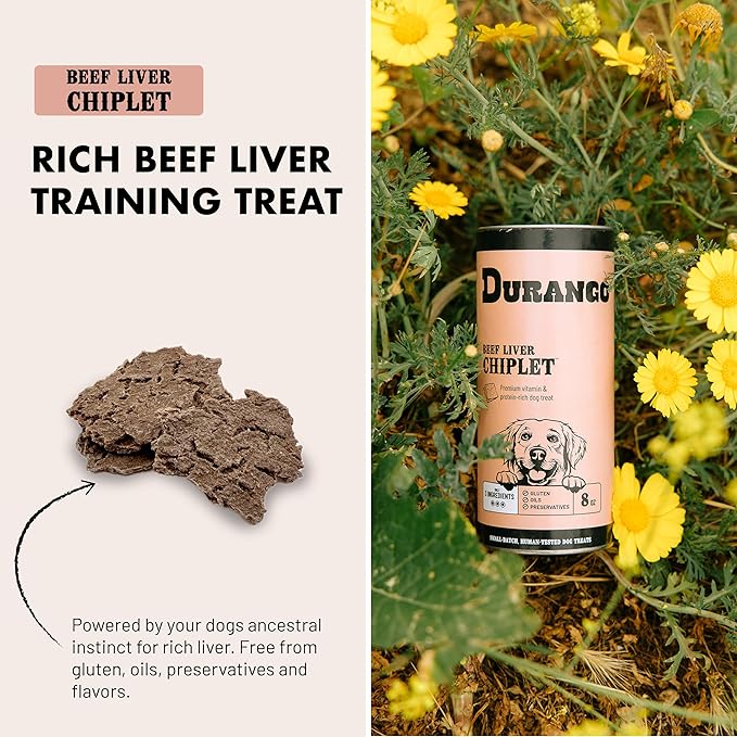 Durango Chiplet Beef Liver Dog Treats | 82% Real Beef Liver, Flat Baked High-Protein Training Snacks, Limited-Ingredient, Made in USA, 4 oz