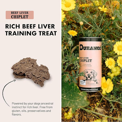 Durango Chiplet Beef Liver Dog Treats | 82% Real Beef Liver, Flat Baked High-Protein Training Snacks, Limited-Ingredient, Made in USA, 4 oz