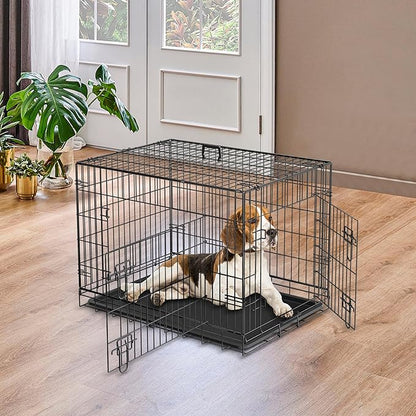 ZENY 30/36/42 inch Dog Crate Double Door Folding Metal Dog or Pet Crate Kennel with Tray and Handle