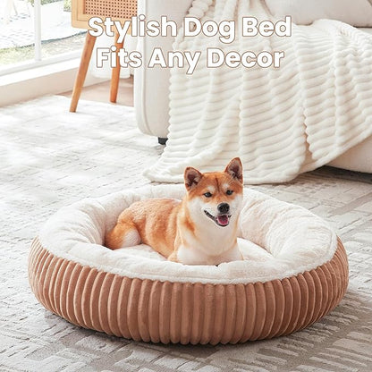 33 inches Donut Dog Bed for Medium Large Dogs,Calming Round Pet Bed with Removable Cover,Washable Milk Plush Faux Fur, Fits up to 50 lbs Pets(Mocha,M Plus)
