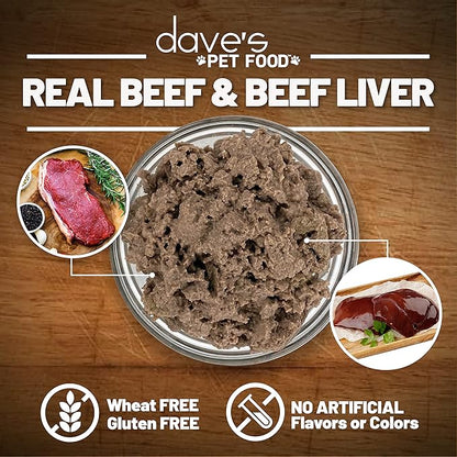 Dave's Pet Food Grain Free Wet Dog Food (95% Beef & Beef Liver), Made in USA Single-Source Protein, Limited Ingredients Added Vitamins & Minerals, 12.5 oz Cans (12 Pack)