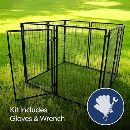 ALEKO Steel Dog Kennel Playpen | Indoor Outdoor Pen for Small/Medium/Large Puppy/Dog | 5'x5'x4' Large Galvanized Steel Kennel| Anti-Rust | Portable Travel Pet Kennel |(Black DK5X5X4SQ)
