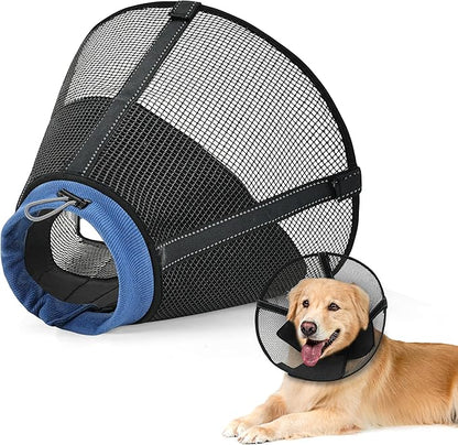 Dog Cone Collar to Stop Licking: Soft Mesh Recovery Collar After Surgery with Detachable Pad, Elizabeth Cone Alternative for Large Medium, Small Dogs, Normal Eating and Drinking (S,Black and Blue)