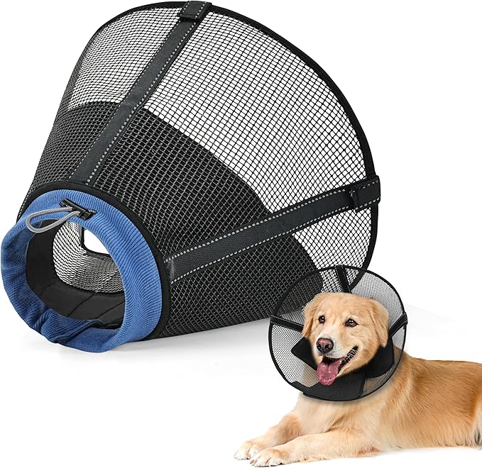 Dog Cone Collar to Stop Licking: Soft Mesh Recovery Collar After Surgery with Detachable Pad, Elizabeth Cone Alternative for Large Medium, Small Dogs, Normal Eating and Drinking (M,Black and Blue)