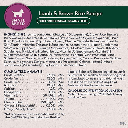 Natural Balance Limited Ingredient Small-Breed Adult Dry Dog Food with Healthy Grains, Lamb & Brown Rice Recipe, 4 Pound (Pack of 1)