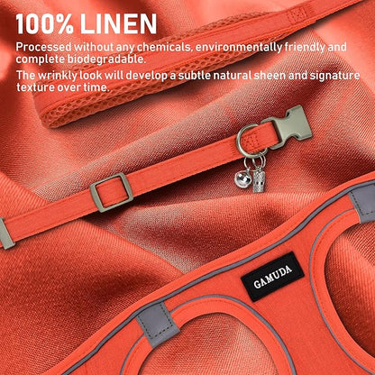 GAMUDA Small Pet Harness Collar and Leash Set, Step in No Chock No Pull Linen Fabric Soft Mesh Dog Vest Harnesses Reflective for Dogs Puppy Cats Kitten Rabbit (Orange, S)