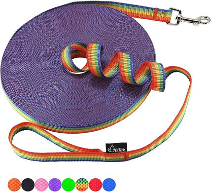 Hi Kiss Dog/Puppy Obedience Recall Training Agility Lead - 15ft 20ft 30ft 50ft 100ft Training Leash - Great for Training, Play, Camping, or Backyard (15 Feet, Rainbow)