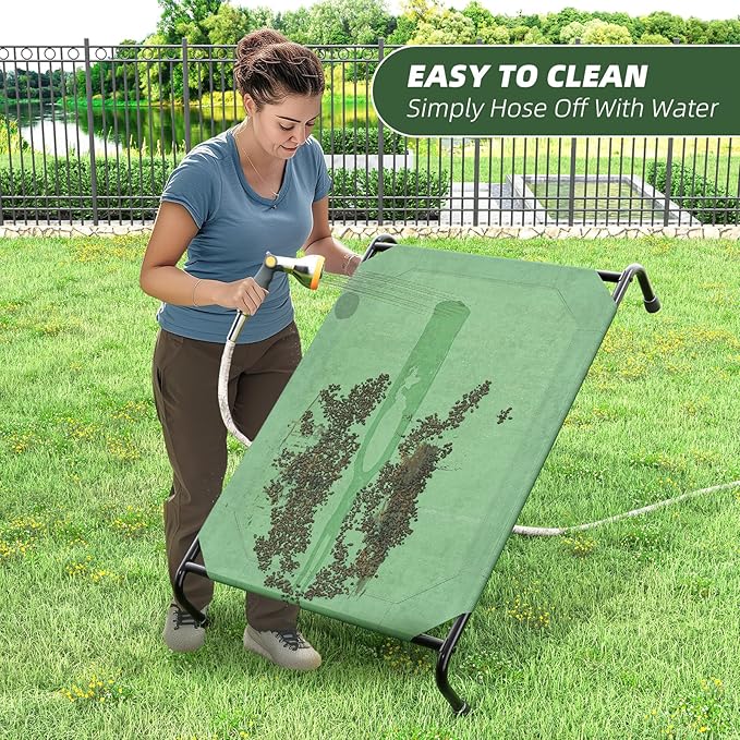 Simple Trending Raised Dog Bed for Large Dogs, Waterproof XL Dog Cot, Outdoor Cooling Elevated Pet Bed, 47.75" x 30.5", Green