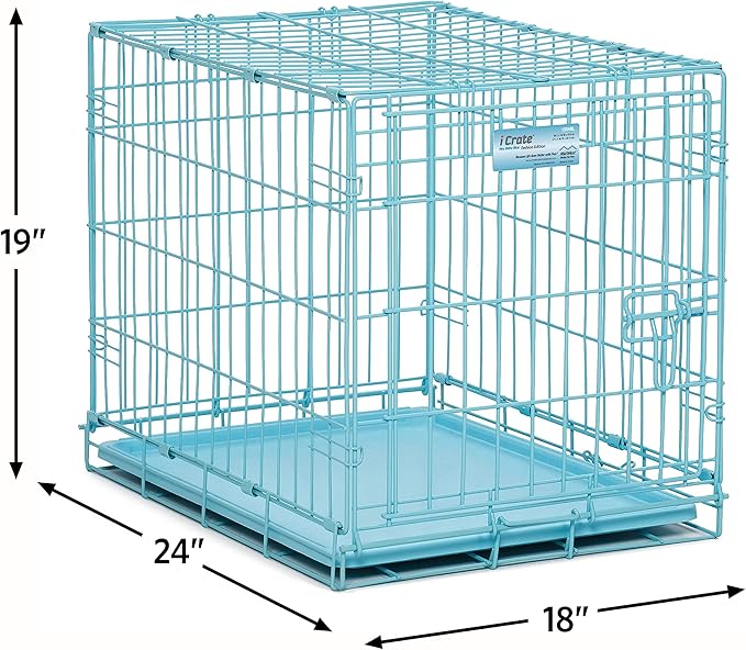 MidWest Homes for Pets Blue Fashion iCrate Starter Kit, 24-inch Dog Crate Bundle for Small Dogs, Includes Cage, Pet Bed, 2 Bowls and Privacy Cover