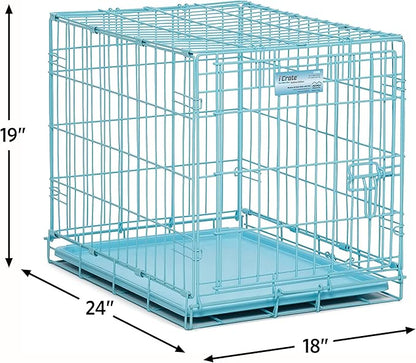 MidWest Homes for Pets Blue Fashion iCrate Starter Kit, 24-inch Dog Crate Bundle for Small Dogs, Includes Cage, Pet Bed, 2 Bowls and Privacy Cover