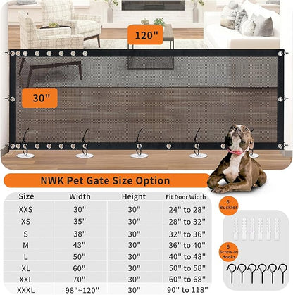 NWK Magic Dog Gate for Stairs Pet Gate for The House Providing a Safe Enclosure for Pets to Play and Rest, 6 Hooks Design (120'' X 30'')