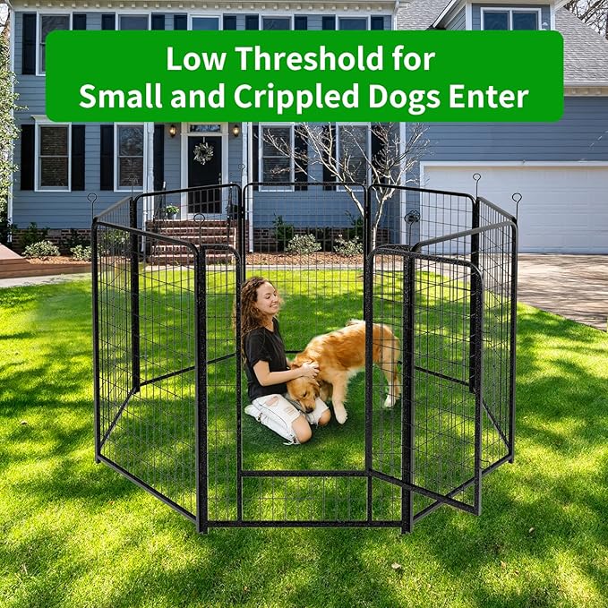 Kfvigoho Dog Playpen Outdoor Extra Wide 8 Piece Panels Heavy Duty Dog Fence 50" Height Anti-Rust with Doors Portable for RV Camping Yard, Total 21FT, 35 Sq.ft, Snowy Black