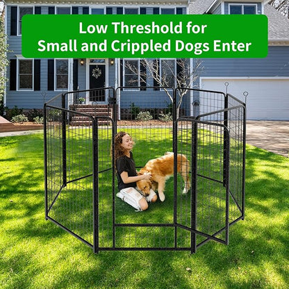 Kfvigoho Dog Playpen Outdoor Extra Wide 8 Piece Panels Heavy Duty Dog Fence 50" Height Anti-Rust with Doors Portable for RV Camping Yard, Total 21FT, 35 Sq.ft, Snowy Black