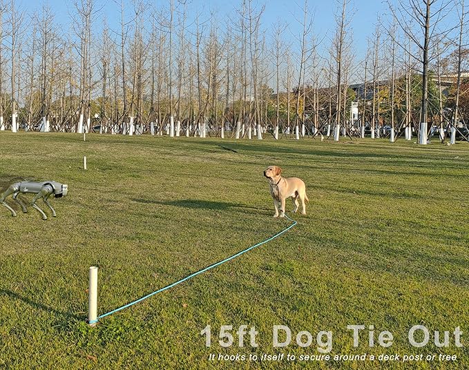 15FT Tie Out Rope Dog Lead, 3/8" Thick Long Dog Tether Nylon Check Cord for Medium Large Dogs Outdoor Camping Backyard of Leash Training Tie Down (Blue)