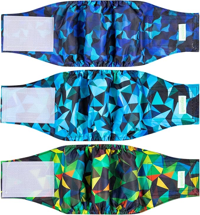 wegreeco Washable Male Dog Belly Band (Stylish Pattern)- Pack of 3 - Male Dog Belly Wrap, Dog Diapers Male (Abstract Geometrical Blue, X-Large)