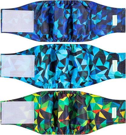 wegreeco Washable Male Dog Belly Band (Stylish Pattern)- Pack of 3 - Male Dog Belly Wrap, Dog Diapers Male (Abstract Geometrical Blue, XX-Large)