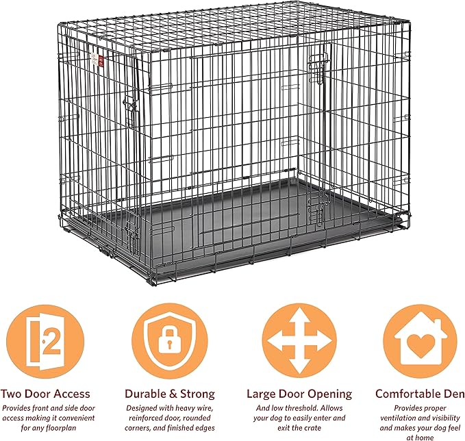 MidWest Homes for Pets 42-Inch LifeStages Crate for Large Breeds, 71-90 lbs, Double Door Folding Dog Crate with Divider Panel, Leak-Proof Tray & Secure Latch, Heavy-Duty & Easy to Assemble