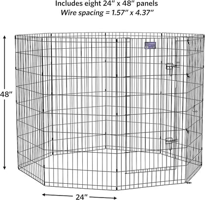 MidWest Homes for Pets 48-Inch Exercise Pen, for Indoor and Outdoor Use, 16 Sq Feet of Play, Single Door Folding Dog Pen, with Large Door Opening & Secure Latch, Easy to Set Up, Foldable Dog Playpen