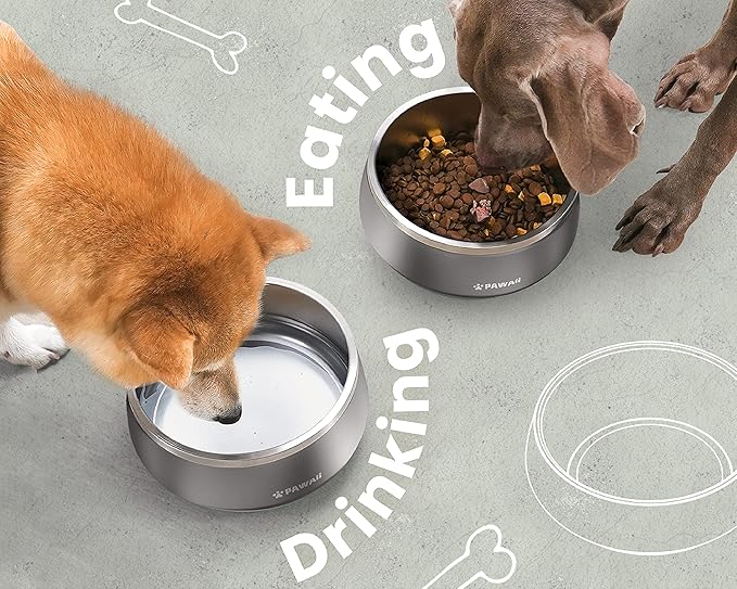 Pawaii Dog Bowl, 68 oz Double-Wall Stainless Steel Food and Water Bowl, Non-Slip Rubber Base, Dishwasher Safe, ID Tag Included, (1 Pack)