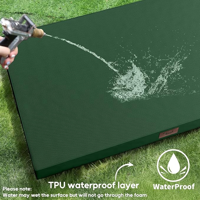 Outdoor Extra Large Dog Bed, Jumbo Waterproof Dog Bed for Large Dogs, Orthopedic Egg Crate Foam Pet Mat with Removable Oxford Cooling Cover, Dark Green