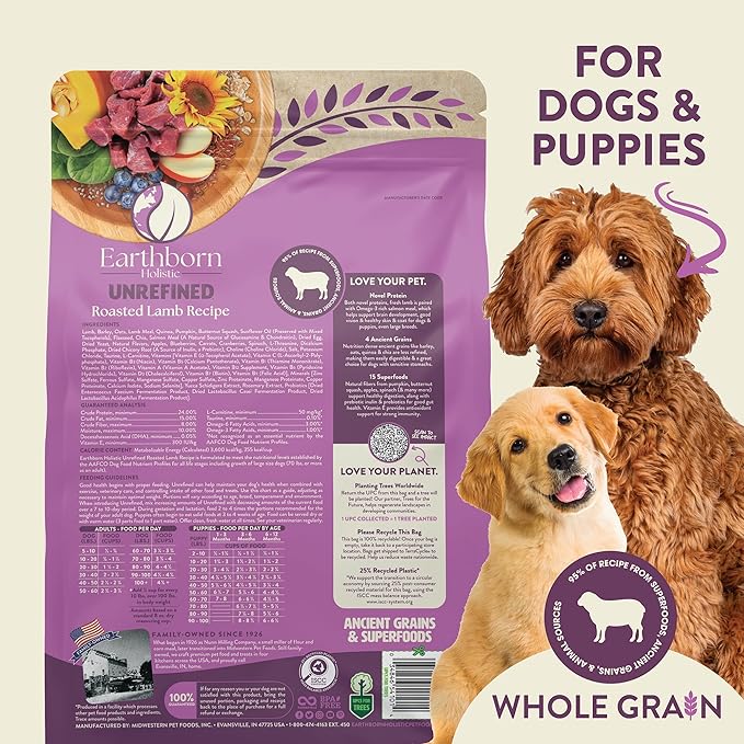 Earthborn Holistic Unrefined Roasted Lamb 25 lb. Ancient Grains & Superfoods Dry Dog Food