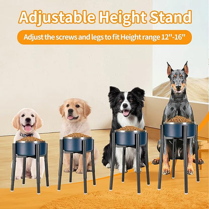 PROERR Dog Bowl Stand,Adjustable Tall Dog Food and Water Bowl Stand 8-12" Width 4 Heights,Durable Metal Elevated Dogs Bowl Holder for Medium and Large Dogs (Adjustable Wide 8-12" Heights 16")