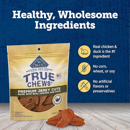 Blue Buffalo True Chews Premium Jerky Cuts Dog Treats, Made in the USA with Natural Ingredients, Duck, 12-oz Bag