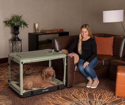 Pet Gear “The Other Door” 4 Door Steel Crate for Dogs/Cats with Garage-Style Door, Includes Plush Bed + Travel Bag, No Tools Required, Willow, 36 Inch