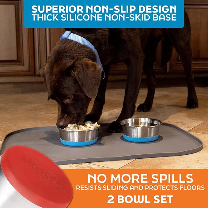 Master Pet Supply Stainless Steel Dog Bowls Set of 2 with Extra Thick Silicone Base - 4 Cup (32 oz) Crimson Red, Non-Slip, Dishwasher Safe Metal Bowls, Pet Dog Food Bowl for Dogs, Cats, Anti Rust