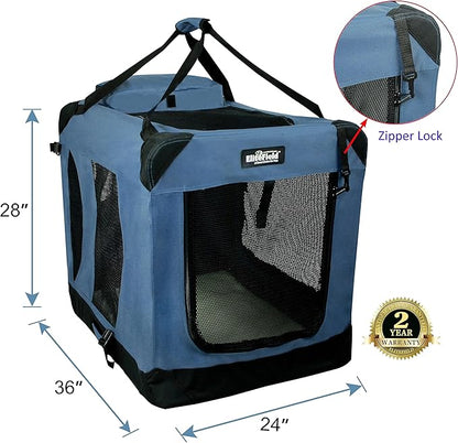EliteField 3-Door Folding Soft Dog Crate with Carrying Bag and Fleece Bed (2 Year Warranty), Indoor & Outdoor Pet Home (36" L x 24" W x 28" H, Blue Gray)