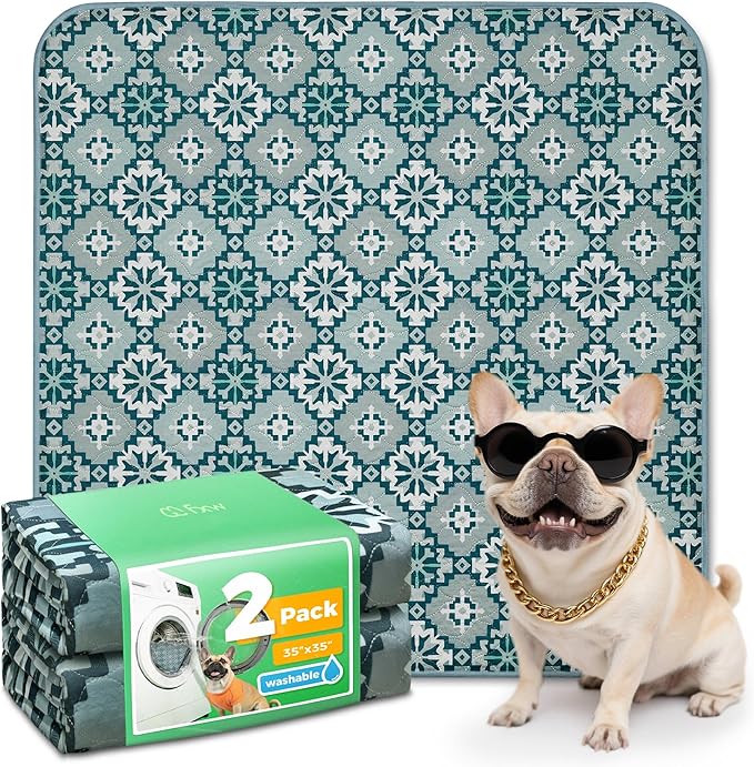 FXW Washable Pee Pads for Dogs, Puppy Pads with Super Absorbent, Specifically Designed for Potty Training, 35" Square, Tribal Blue, 2 Packs