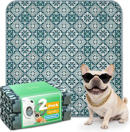 FXW Washable Pee Pads for Dogs, Puppy Pads with Super Absorbent, Specifically Designed for Potty Training, 35" Square, Tribal Blue, 2 Packs