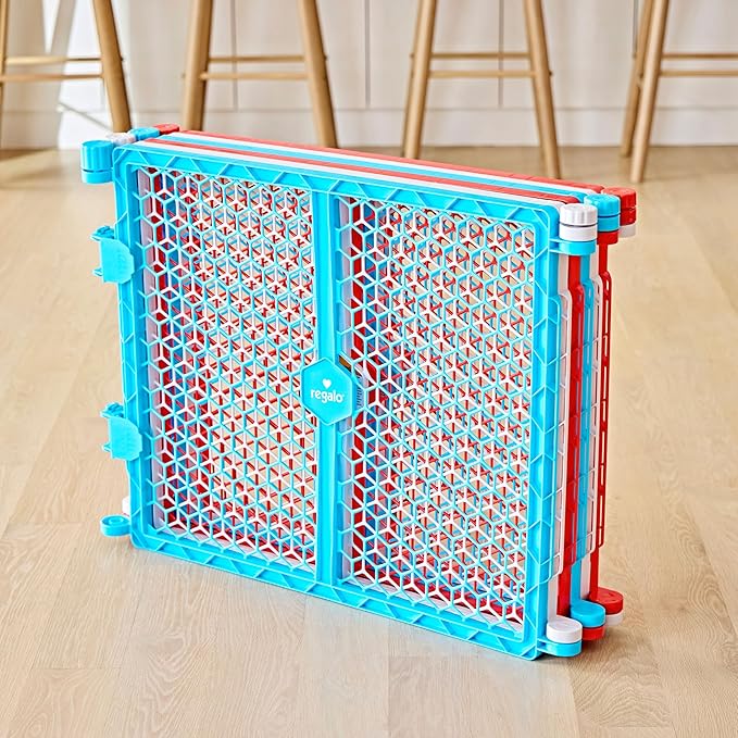 Regalo Safety 192-Inch Super Wide Baby Gate and Play Yard, 2-in-1 Convertible Plastic Baby Gate, Extra Wide Safety Barrier, Hardware Mounted, Adjustable Panels for Openings, Ages 6–24 Months