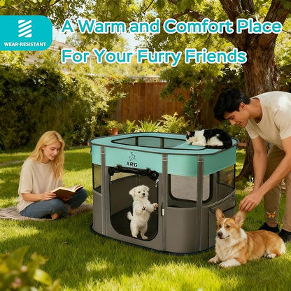 Portable Foldable Pet Playpen Collapsible Crates Kennel Playpen for Dog cat and Rabbit &Travel playpen Outdoor or Indoor (Medium（31.5" L x 23.6" W x 21.7" H）, Brown)