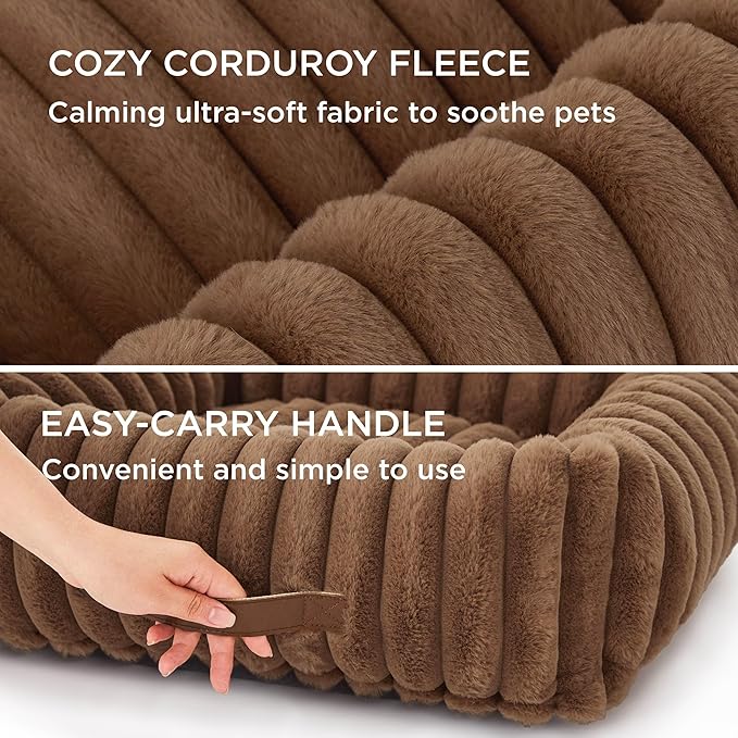 Bedsure ComfyFleece™ Cute Dog Bed for Extra Large Dogs - Washable Furry Puppy Beds, Rectangle Orthopedic XL Pet Beds with Removable Zipper Cover, 43x30x8inches, Camel Brown