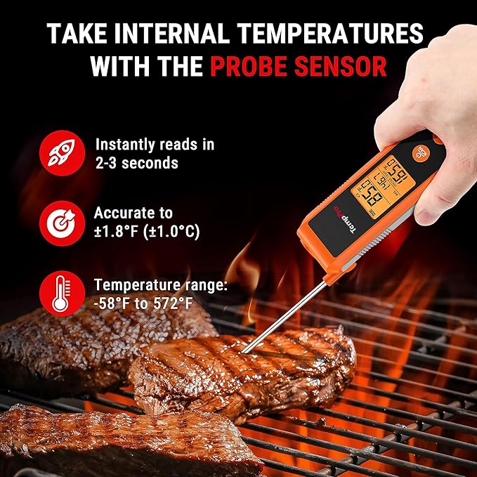 TempPro TP420 2-in-1 Instant Read Thermometer for Cooking, Infrared Thermometer with Meat Probe, Non-Contact Laser Meat Thermometer for Griddle Grill Pizza Oven HVAC Pool (Previously ThermoPro)