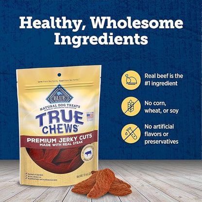 Blue Buffalo True Chews Premium Jerky Cuts Dog Treats, Made in the USA with Natural Ingredients, Beef, 10-oz Bag