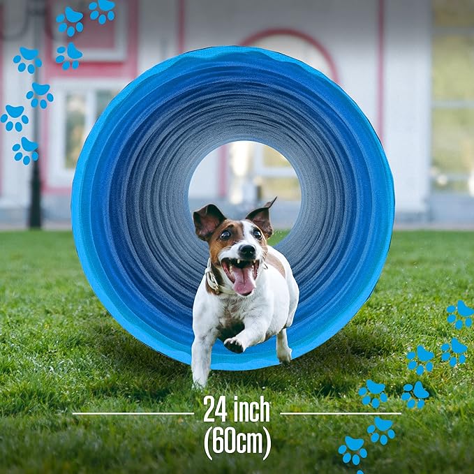 Houseables Dog Tunnel, Dog Agility Tunnel, Agility Equipment, 18 Feet, Puppy Obstacle Course, Pet Playground, Crawling, Small, Medium, Large, Indoor/Outdoor, Play, Pop Up Set, Exercise Tube, Toy, Blue