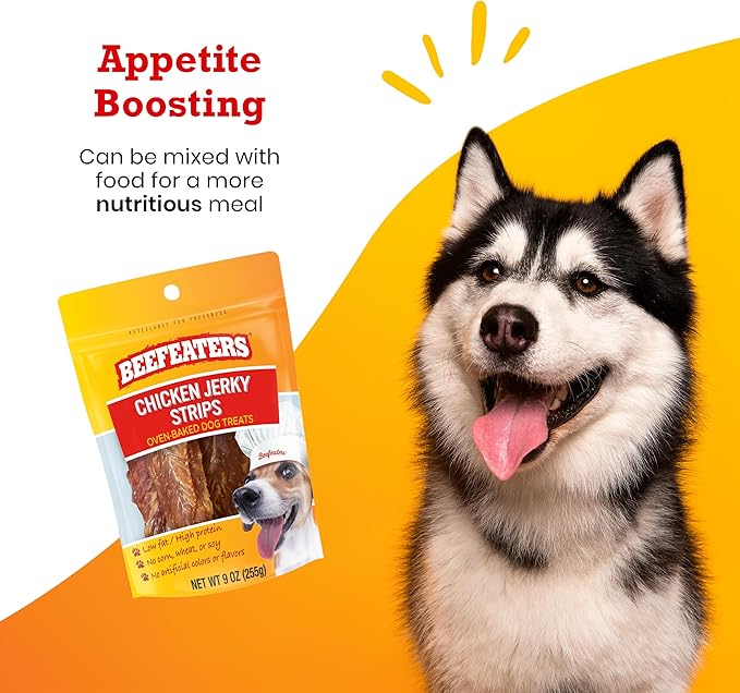 Beefeaters Chicken Jerky Strips for Dogs, 9 oz – Dog Treat. 100% Real Chicken Breast, Grain-Free, No Additives, Perfect for Training & Healthy Growth, Allergy-Friendly (Pack of 2)
