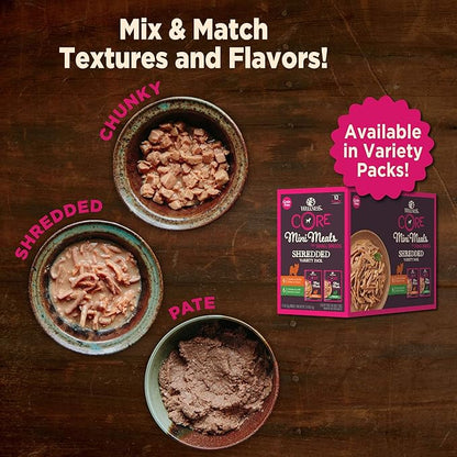 Wellness CORE Small Breed Mini Meals Shredded in Gravy Adult Wet Dog Food, Grain Free, Natural, Chicken and Turkey Dinner Recipe, 3 oz, Pack of 12 Pouches