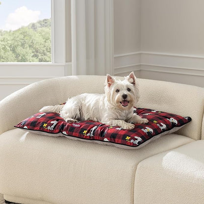 Berkshire Peanuts® Square Dog Bed, Suedemink Fleece Pet Mat with Waterproof & Non-Slip Bottom, Soft Plush Dog Mat for Crate, Couch, or Floor, Machine Washable(Snoopy Everyday Buffalo Plaid, Medium)