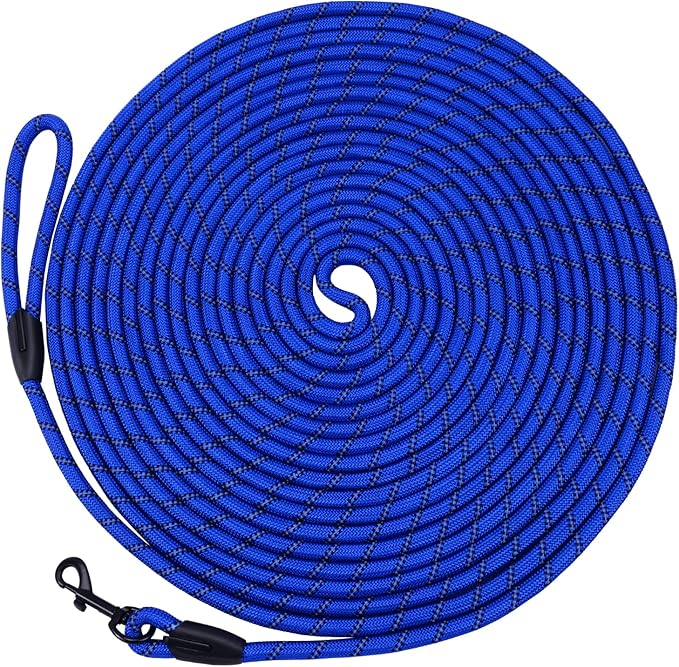 Long Dog Leash for Training 15Ft-Reflective Nylon Rope with Swivel Hook-Recall Agility Lead for Large Small Medium Dogs Outside Walking Hiking-Royal Blue