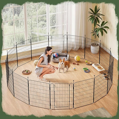 Yaheetech Expandable Dog Playpen, 16 Panel 32 inch Puppy Playpen with Door Indoor/Outdoor Pet Fence for Small Medium Dogs