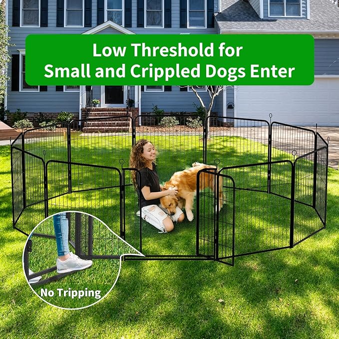 Kfvigoho Dog Playpen Outdoor Extra Wide 32 Piece Panels Heavy Duty Dog Fence 47" Height Anti-Rust with Doors Portable for RV Camping Yard, Total 84FT, 561 Sq.ft, Snowy Black