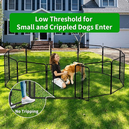 Kfvigoho Dog Playpen Outdoor Extra Wide 32 Piece Panels Heavy Duty Dog Fence 47" Height Anti-Rust with Doors Portable for RV Camping Yard, Total 84FT, 561 Sq.ft, Snowy Black