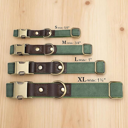 Didog Soft PU Leather Dog Collar for Large Dogs,Classic Adjustable Dog Collars with Quick Release Metal Buckle,Easy Clean and Comfortable with Nylon Lining,Green,XL Neck 20-27", Width 1¼"