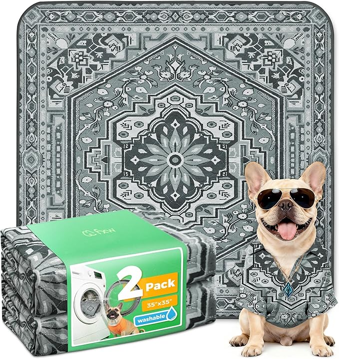 FXW Washable Pee Pads for Dogs, Leak-Proof & Non-Slip, Specifically Designed for Potty Training, 35" Square, Boho Grey, 2 Packs